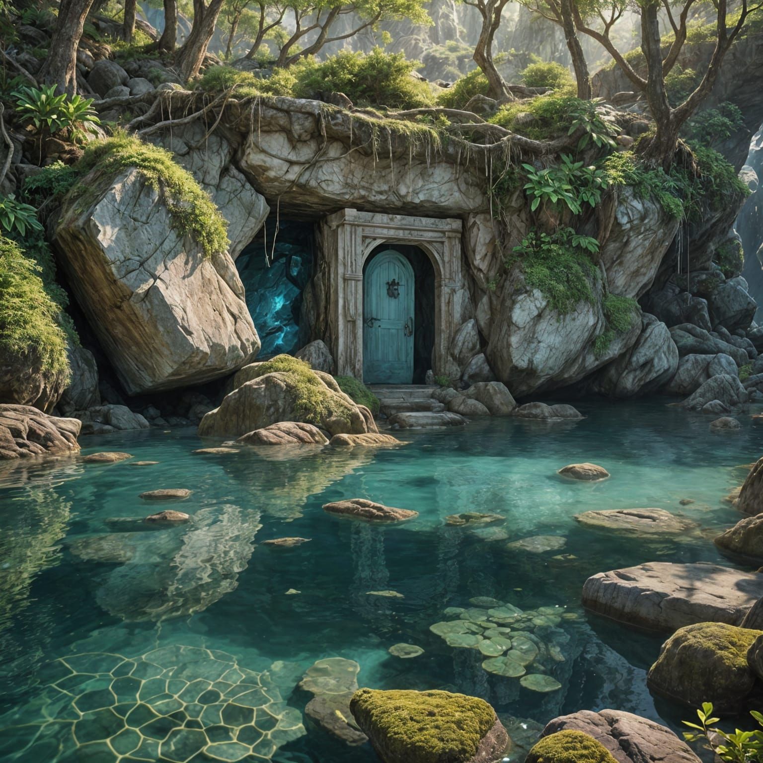 Hidden Stone Door in Lagoon: Fantasy Concept Art