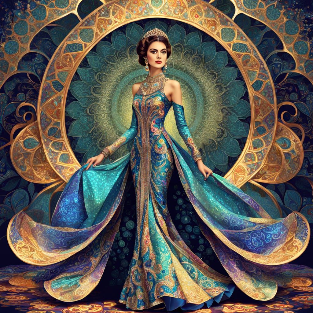 Miss Iran in Persian Gown: Retro Glamour Vector Art