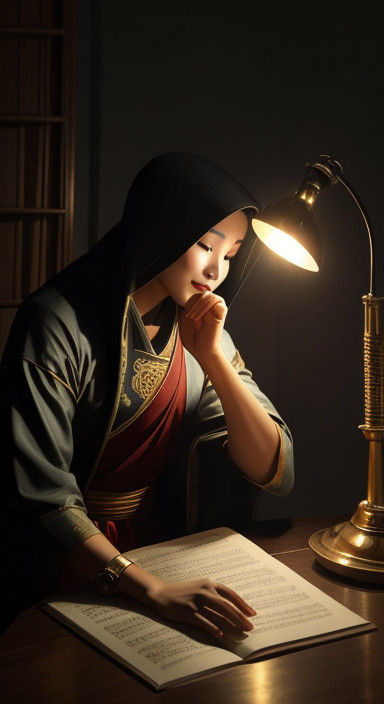 Calm Coastal Scene with Chibi Monk and Cartoon Frogs