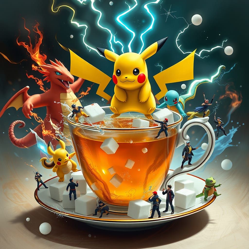 Epic Pokémon Teacup Battle: Digital Art Scene