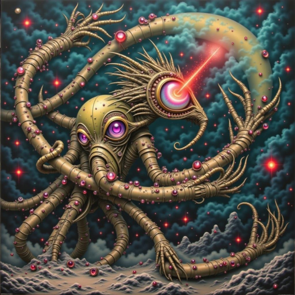 Alien Eyes Shooting Red Lasers into Cosmic Void