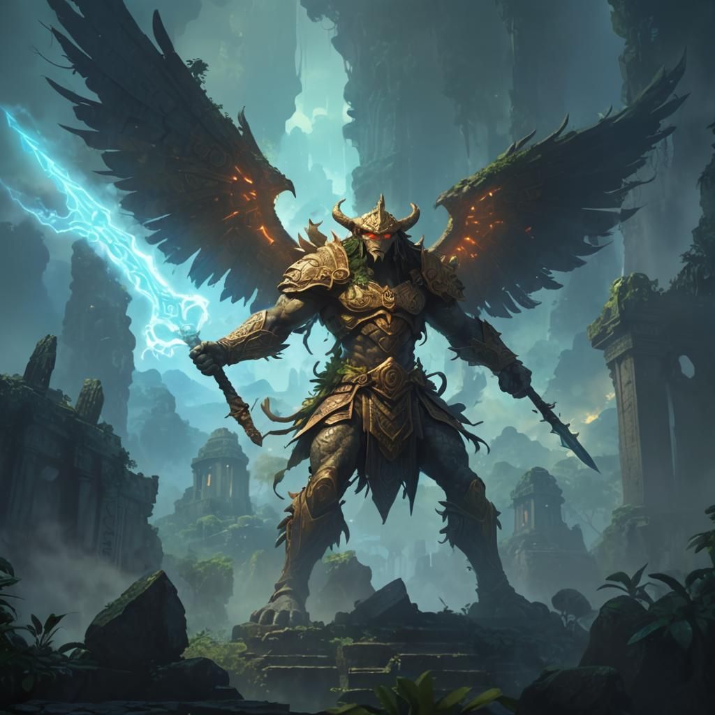 Mythical Gormiti Warrior in a Jungle Temple