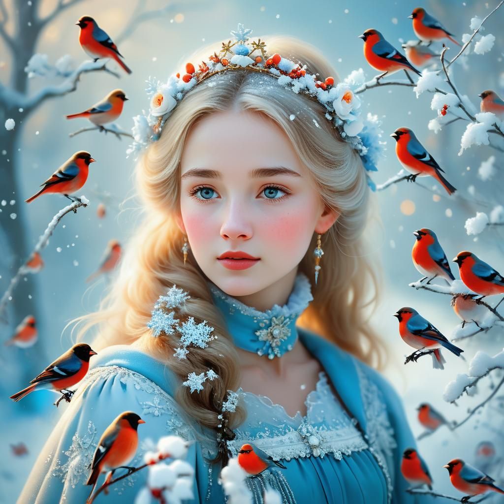 Snow Princess Portrait in Impressionist Style