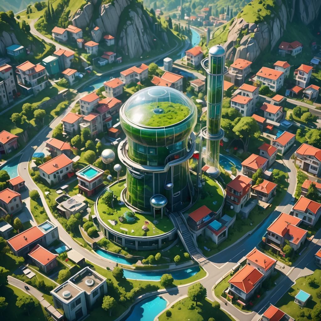 Futuristic Cityscape with Aquarium Water Tower in Unreal Eng...