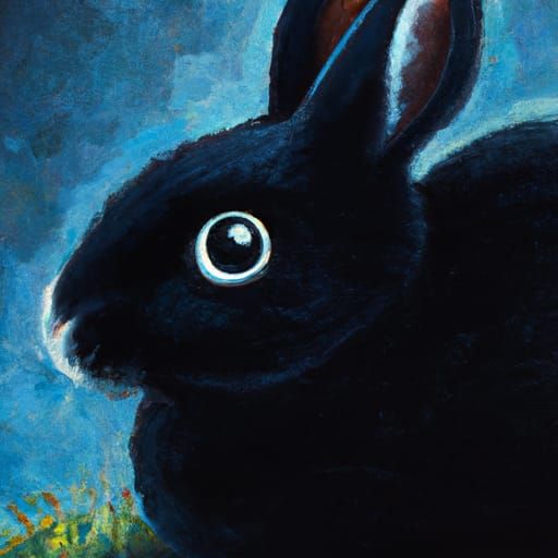 Black Bunny with Blue Eyes as Oil Painting
