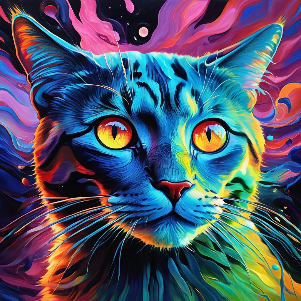 Surrealist Cat Consciousness in Ethereal Glow