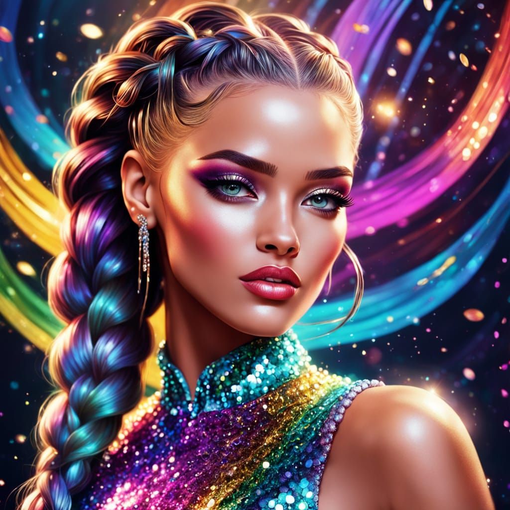 Elegant Girl in Vibrant Airbrush Art