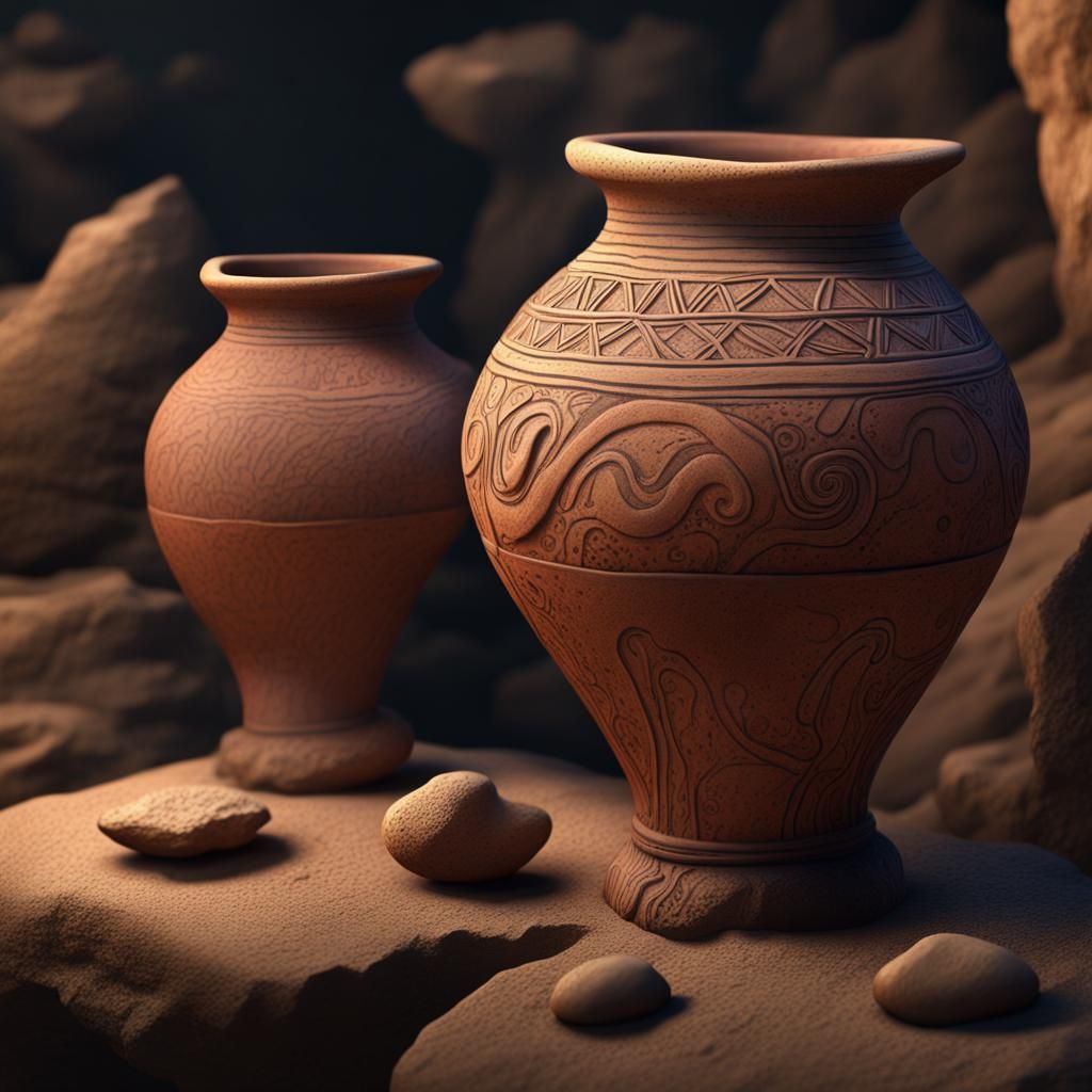 Ancient Pottery Figurines: Detailed Matte Painting