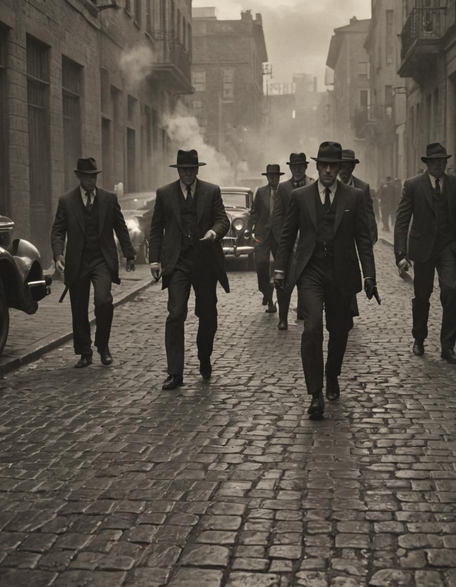 1930s Mafia Shootout in Sepia Tone