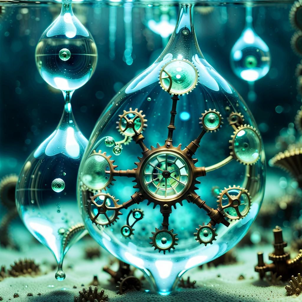 Steampunk Amoebas in a water drop
