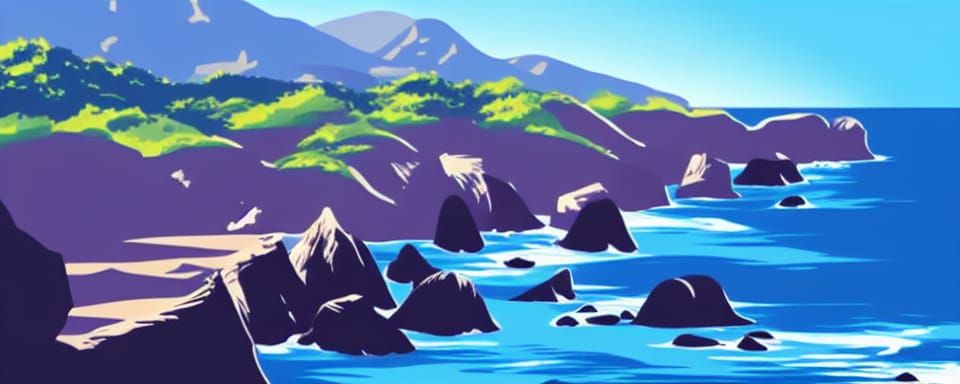 Realistic Coastal Landscape with Cliff and Mountains