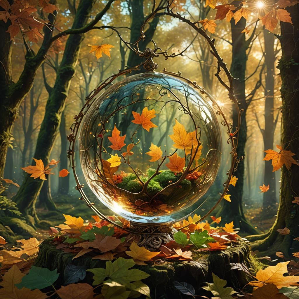 Autumn Leaves Suspended in Crystalline Orb