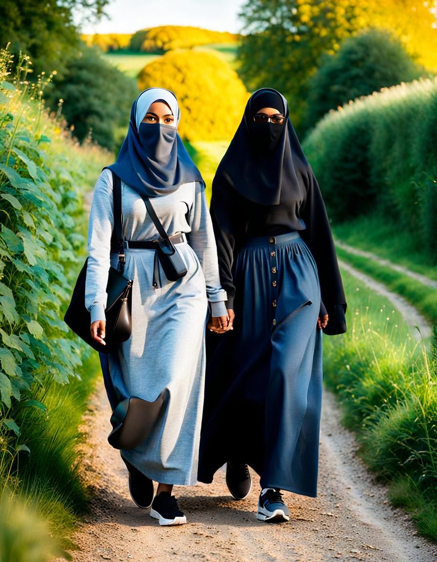 Niqabi Women Stroll Through English Countryside