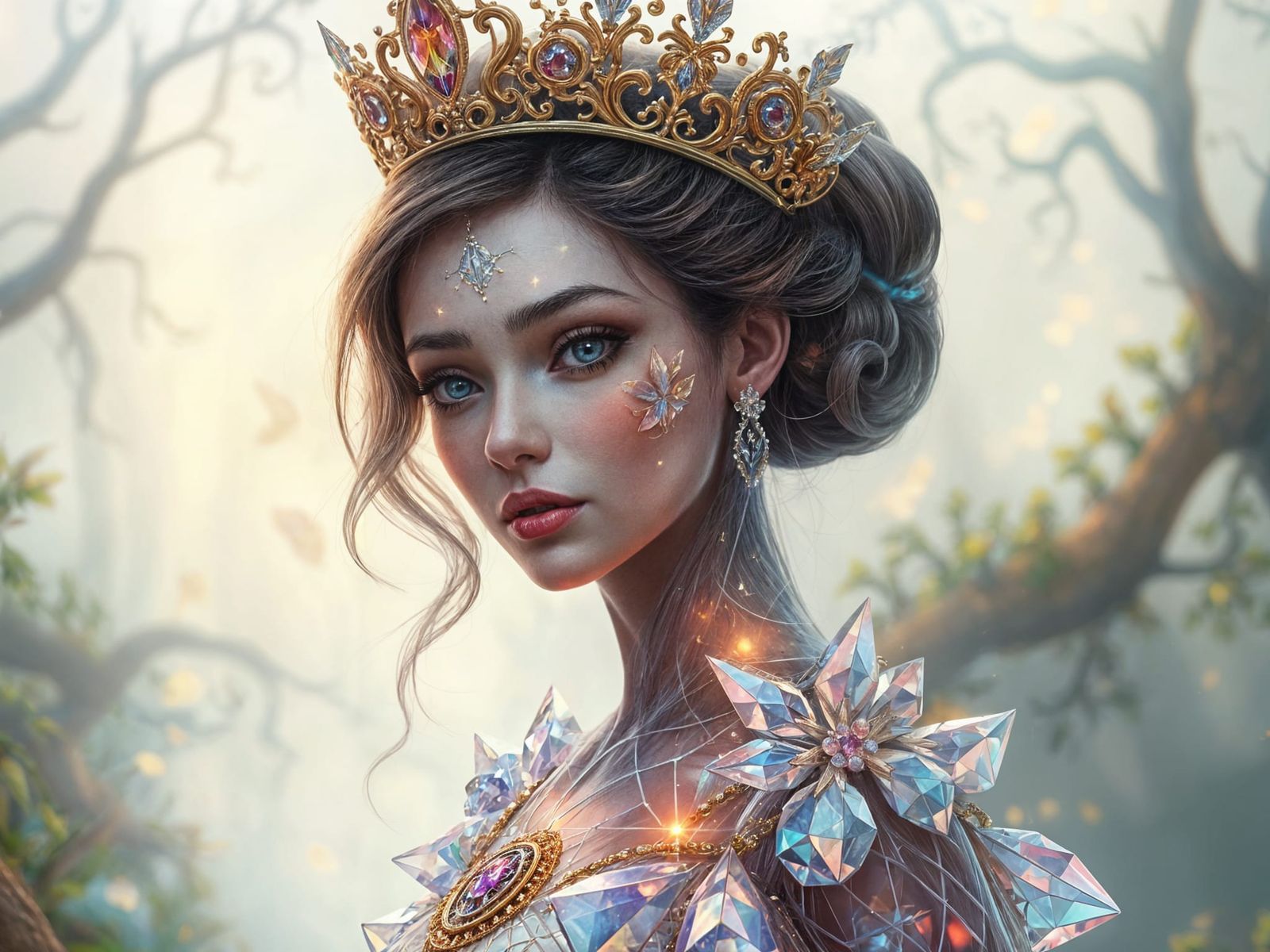 Glass Princess in Crystal Dress Fantasy Image