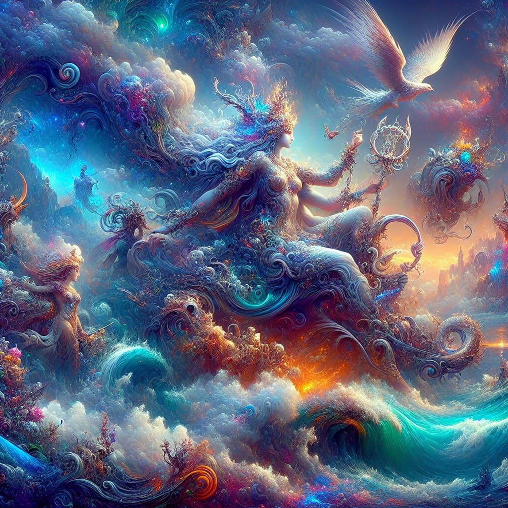 Tiamat: Mesopotamian Goddess in Detailed Matte Painting