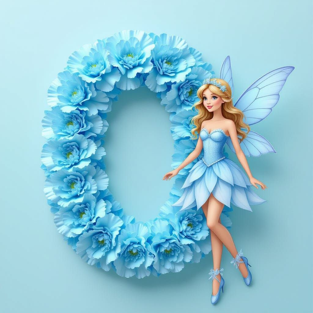 Light Blue Fairy Beside Carnation Letter O