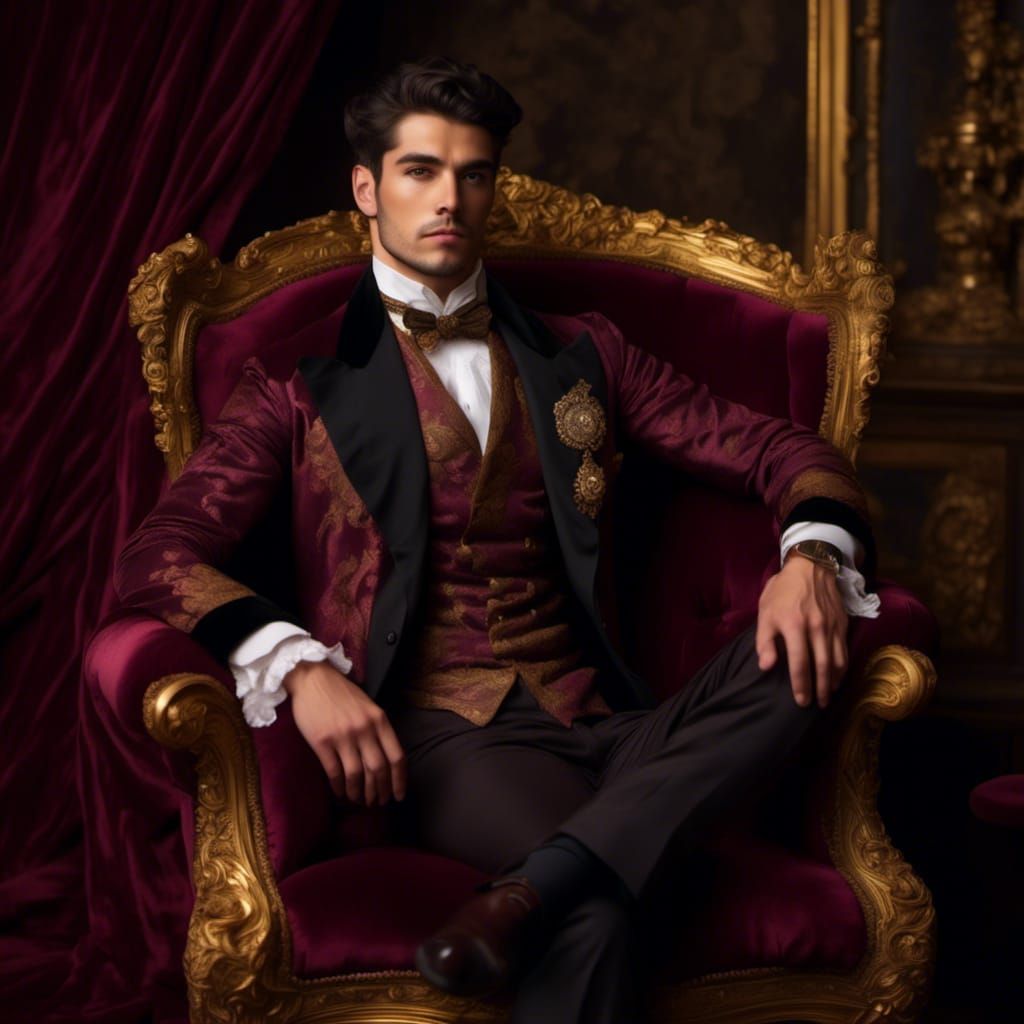 Victorian Gentleman in Burgundy Armchair