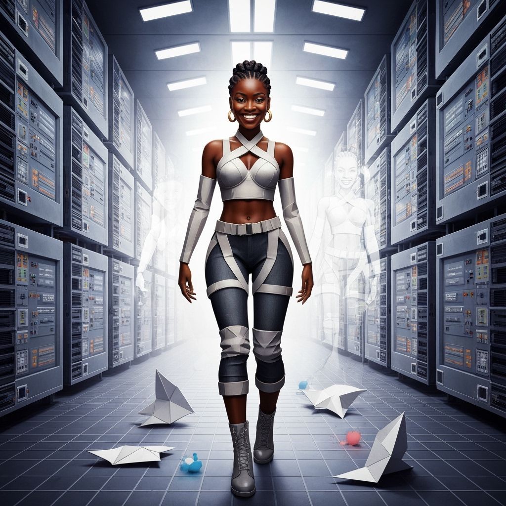 Surreal AI Data Center Portrait of a Woman in Papercraft Sty...
