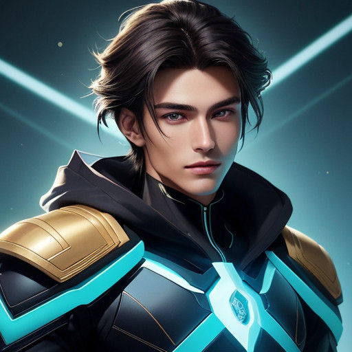 Anime Hero Eternis with Radiant Golden Skin and Intense Glow...