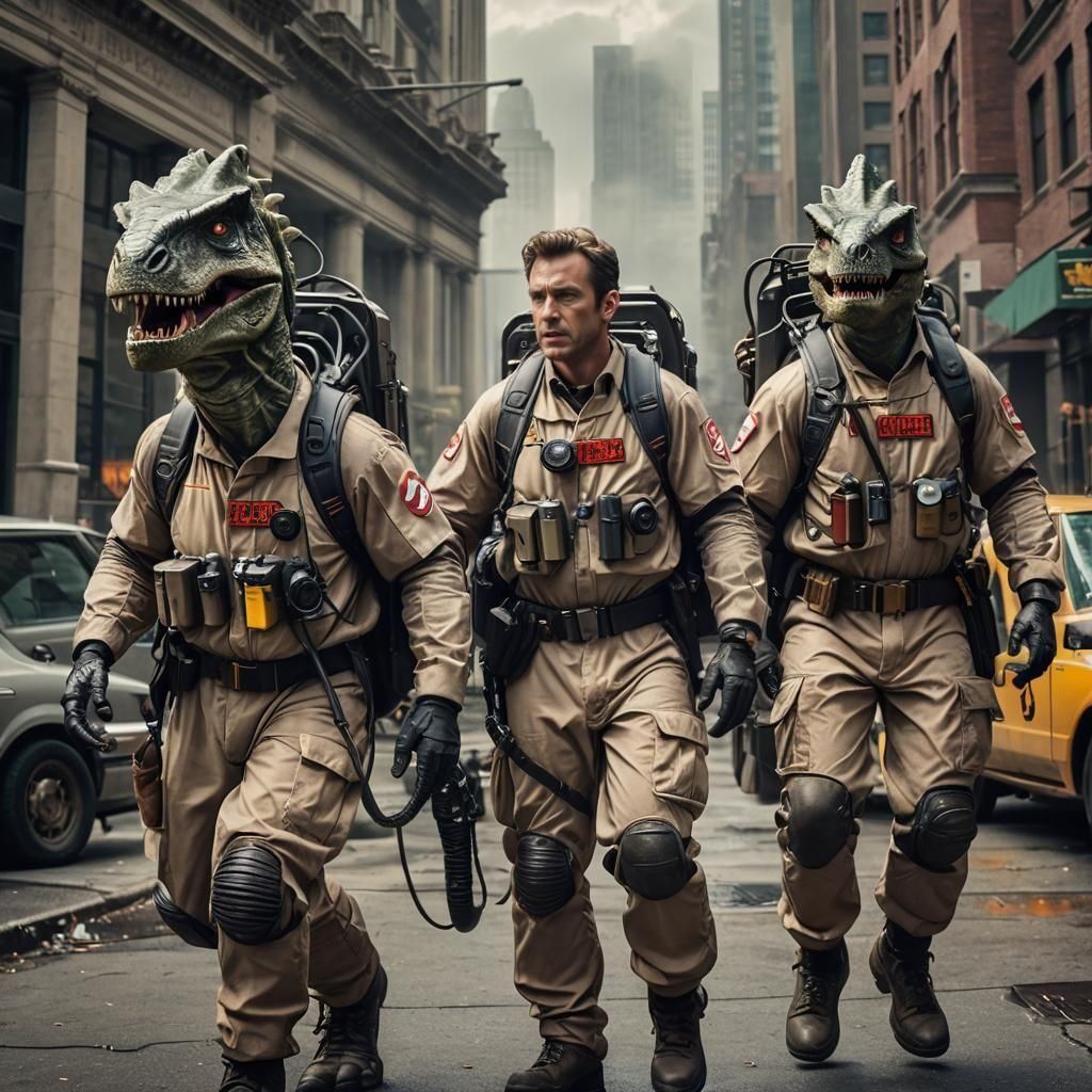 Dinobusters: Hyperrealistic Cinematic Composition