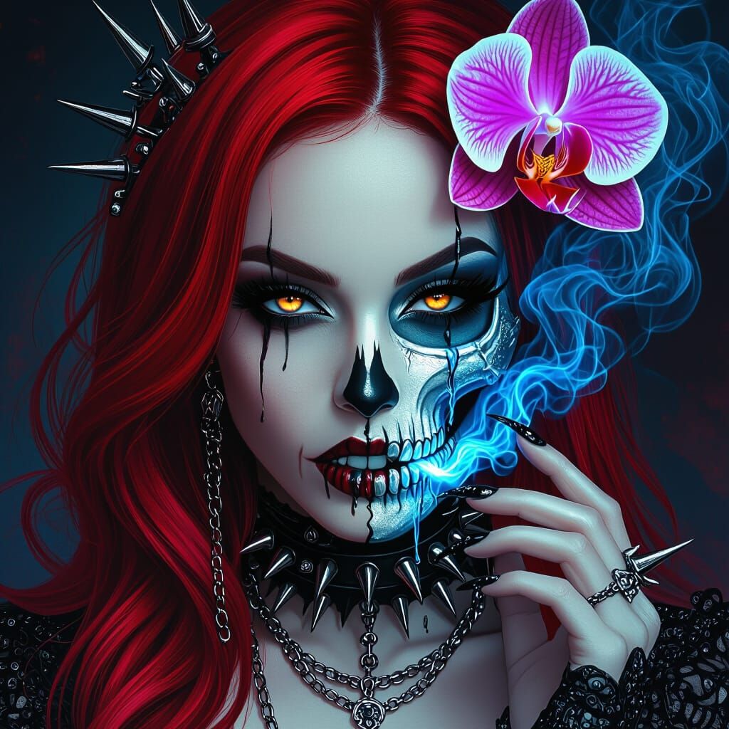 Gothic Woman with Silver Skull in Fantasy Horror