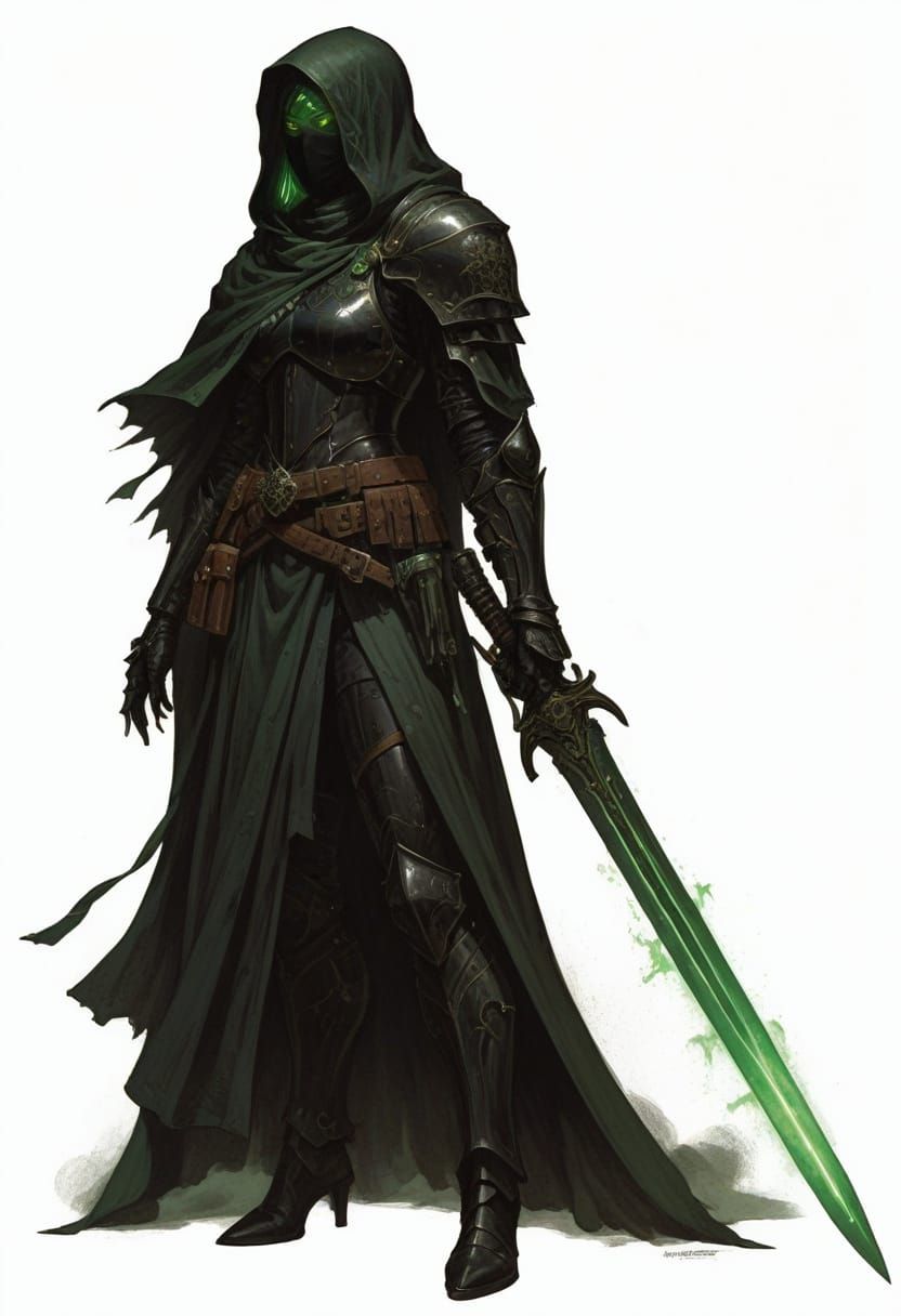 Widow Knight with Glowing Sword in Heroic Fantasy Style