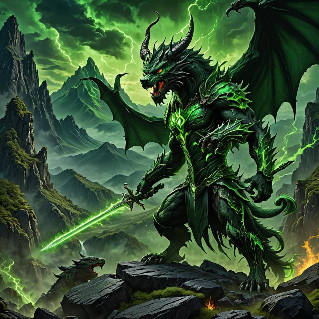 Powerful Neon Royal Demon in a Fantasy Landscape