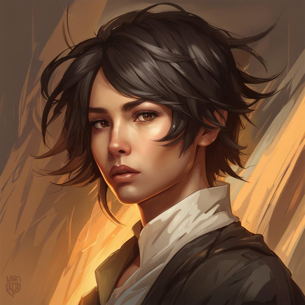 Androgynous Half-Asian Tomboy Portrait in Hyperdetailed Styl...