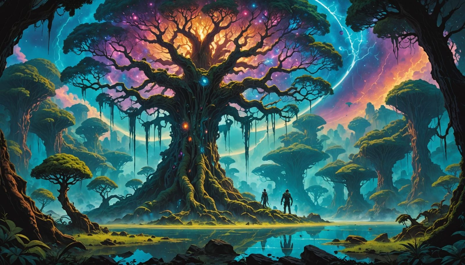 Ancient Bioluminescent Tree in Alien Jungle