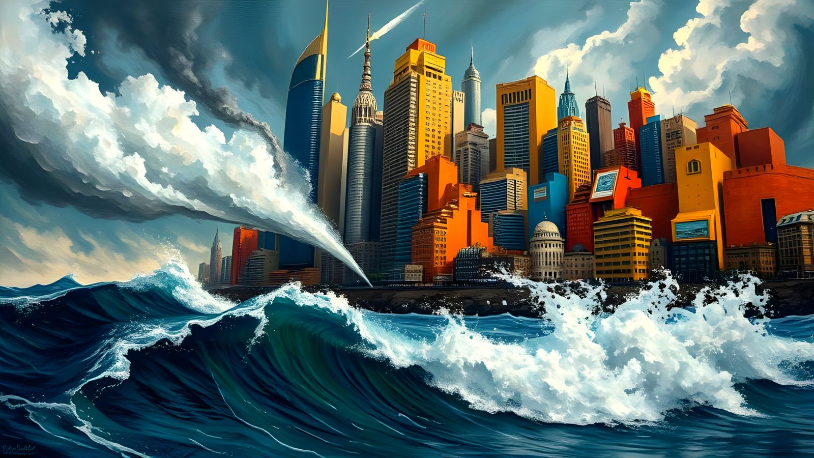 Dreamlike Geometric City Rising: Surreal Impasto Oil Paintin...