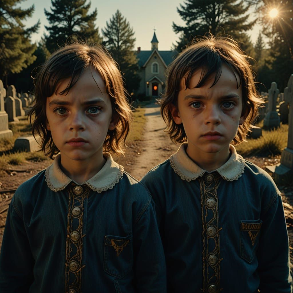 The Shining Twins: Unnerving Portrait in Boris Vallejo Style