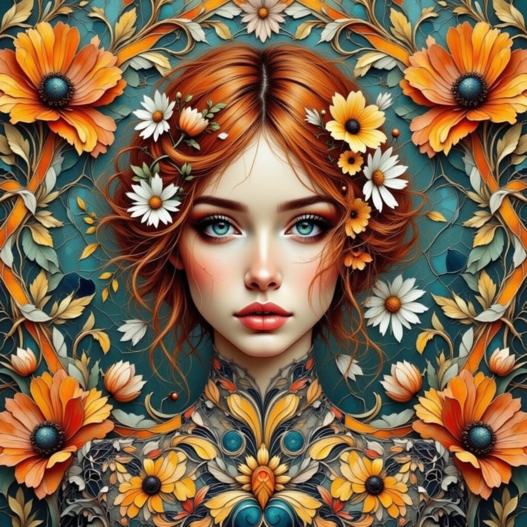 Abstract Floral Portrait of a Woman as Digital Art