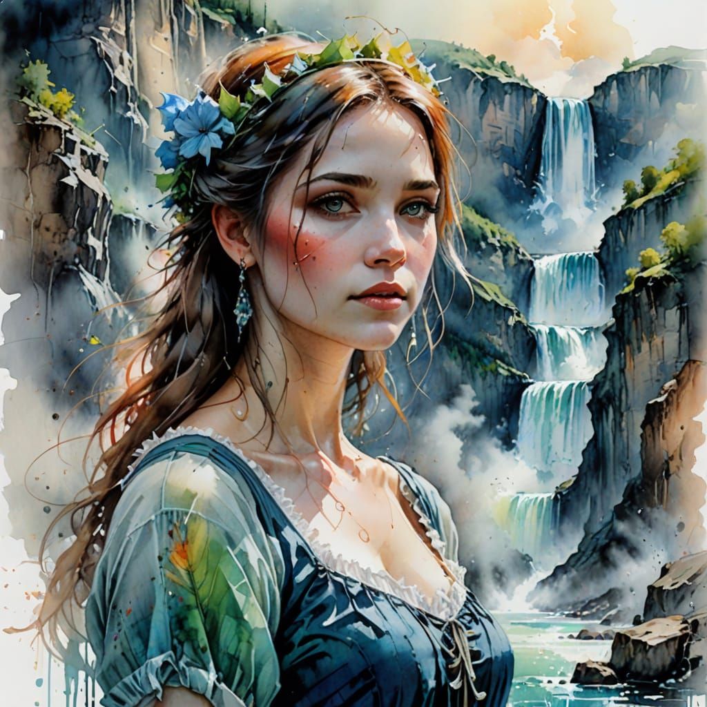 Maiden of the Mist Watercolor Painting