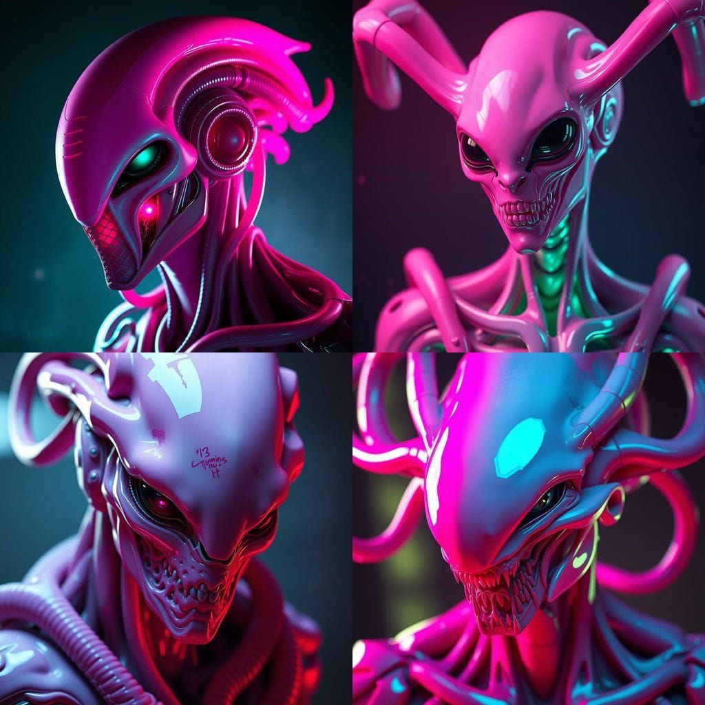 Pink Latex Xenomorf Portrait in Hyperdetailed Art