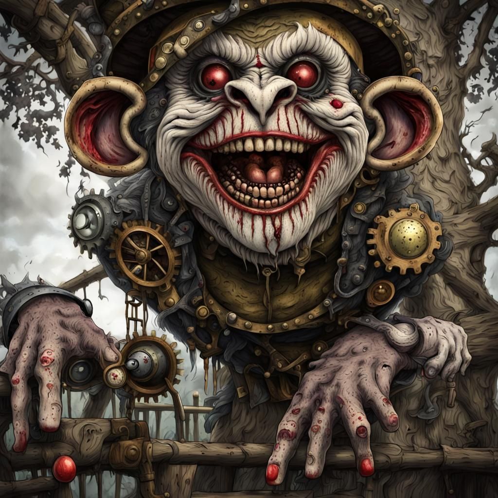 Steampunk Zombie Monkey Clown Treehouse: Detailed Digital Ar...