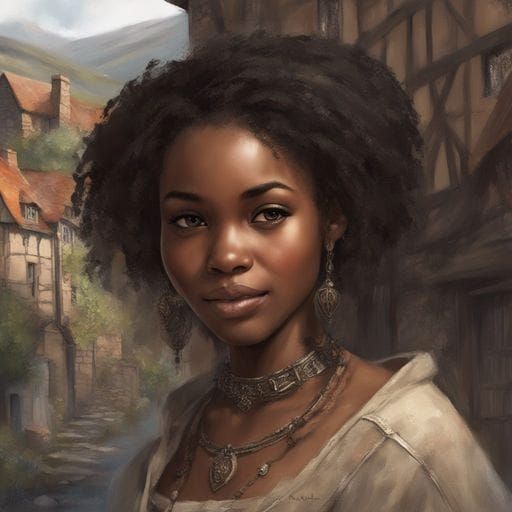 Medieval African Girl in Nottingham, Detailed Digital Art