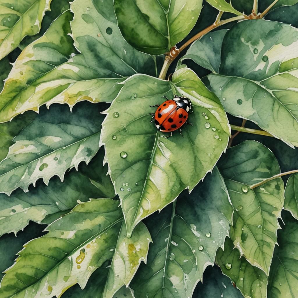 Ladybug Close-Up: Watercolor Art with Golden Accents