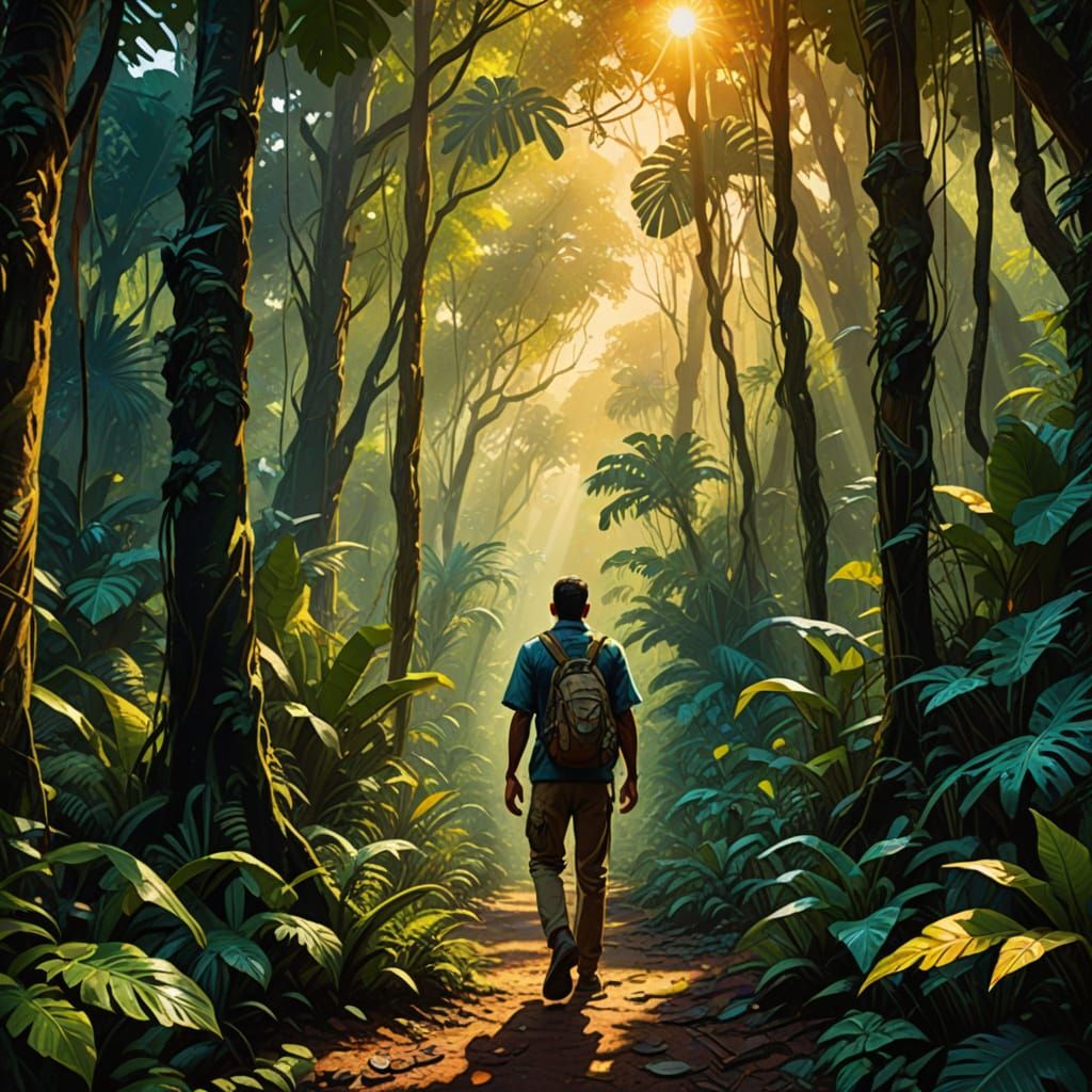 Vibrant Jungle Scene in Exotic Oil Painting Style