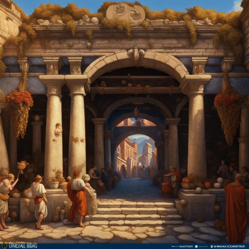 Fantastical Roman Market Entrance in Detailed Painting