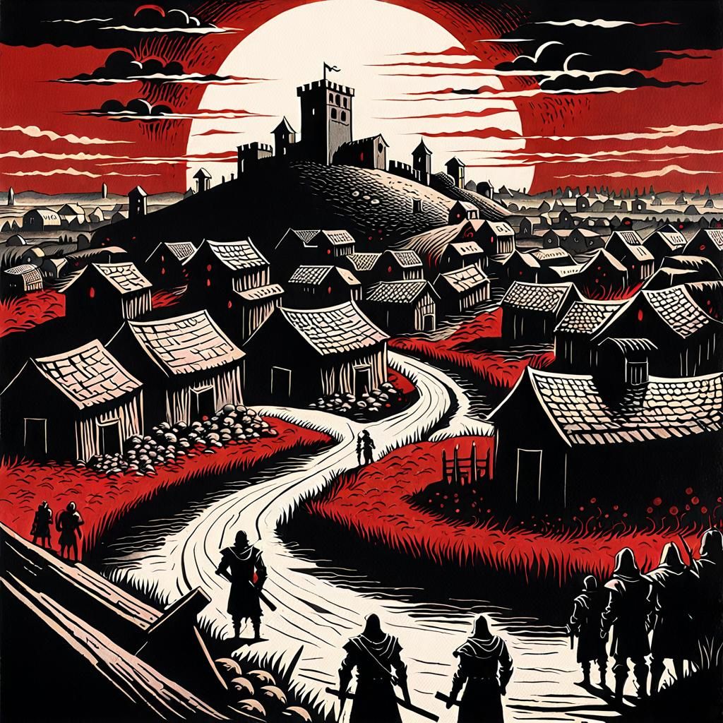 Dark Fantasy: Medieval Town Under Ominous Sun