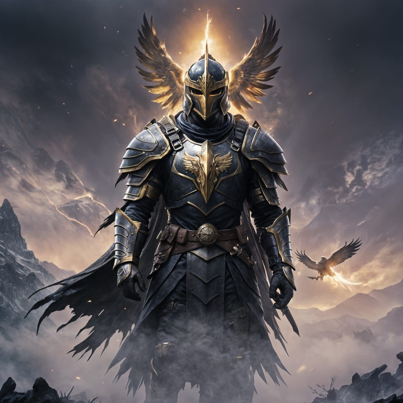 Eagle Knight in Fog: Fantasy Art Portrait