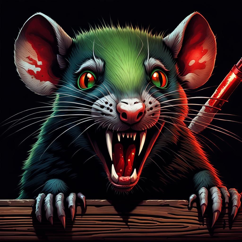 Eerie Green Rat in Trap: Dark Fantasy Illustration