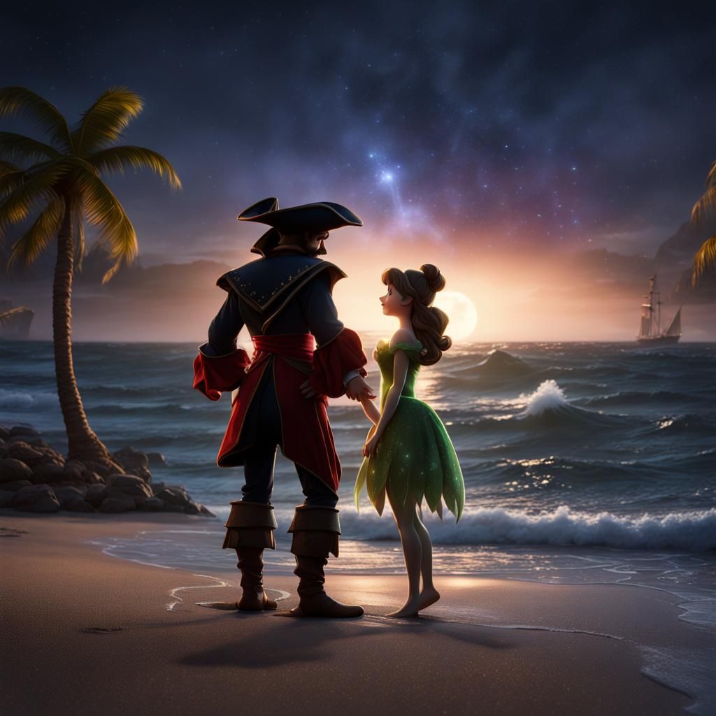 Captain Hook and Tinkerbell Fantasy Art