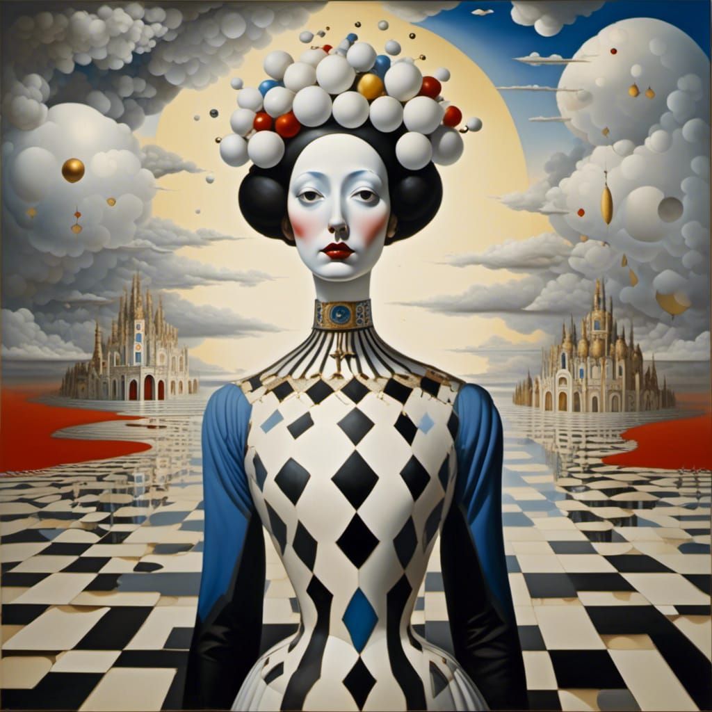 Surreal Harlequin Portrait in Salvador Dali Style