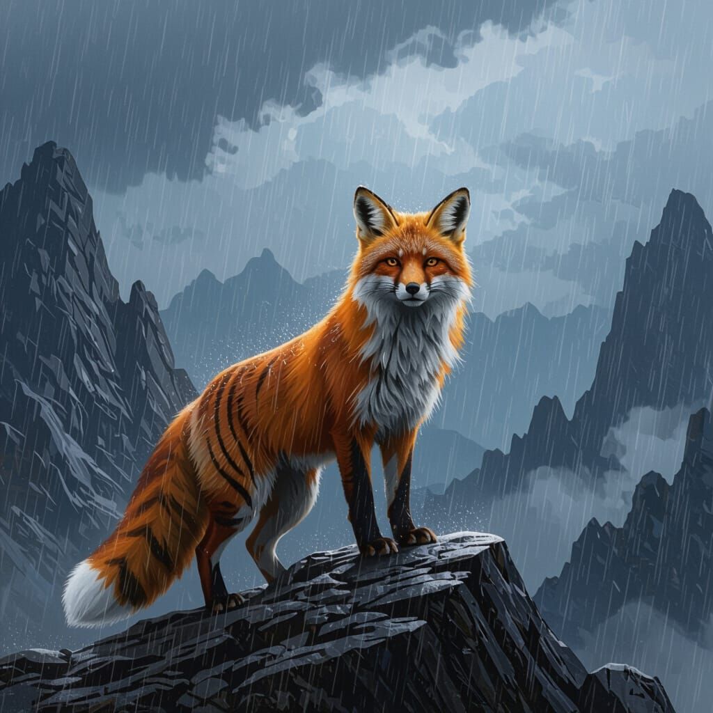 Fox Tiger Hybrid on Stormy Mountain Peak
