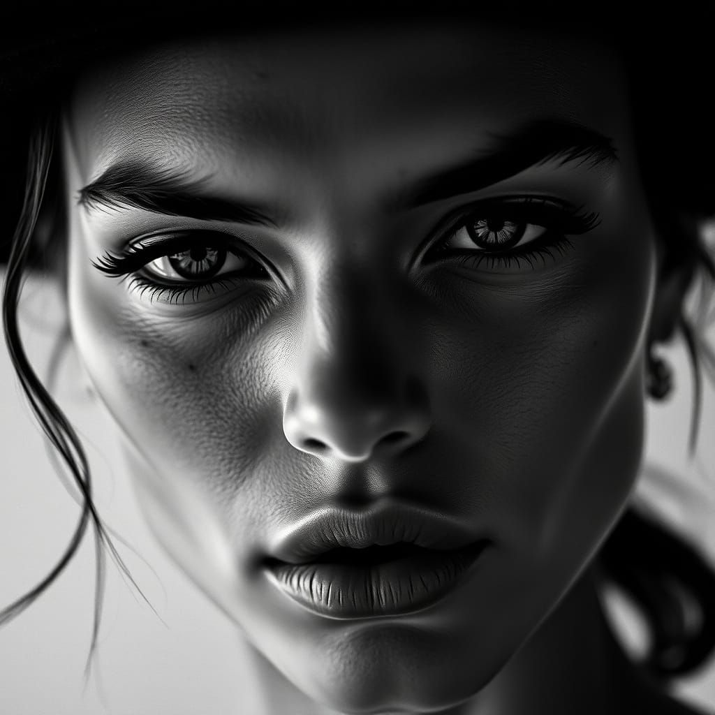 High-Fashion Supermodel in Intense Black and White Closeup