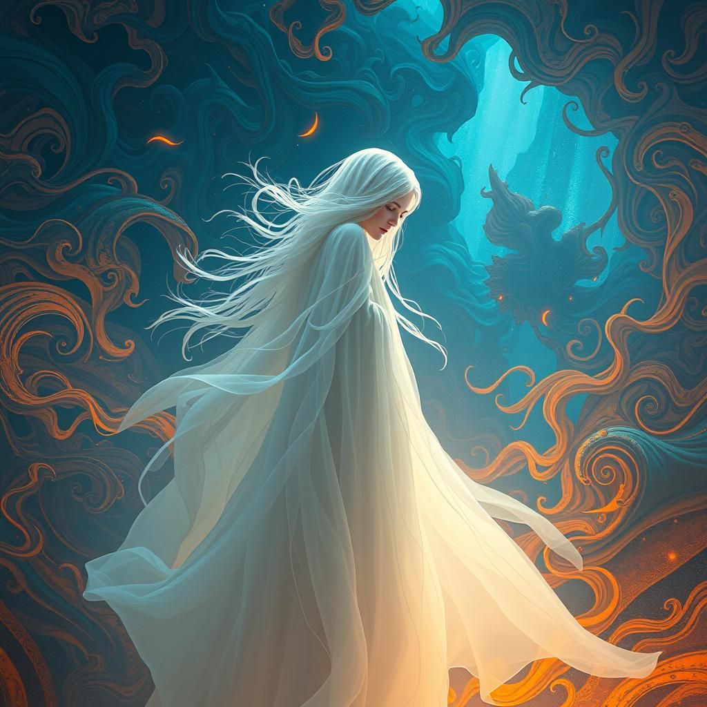 Ethereal Ghost in Surreal Landscape, Digital Art