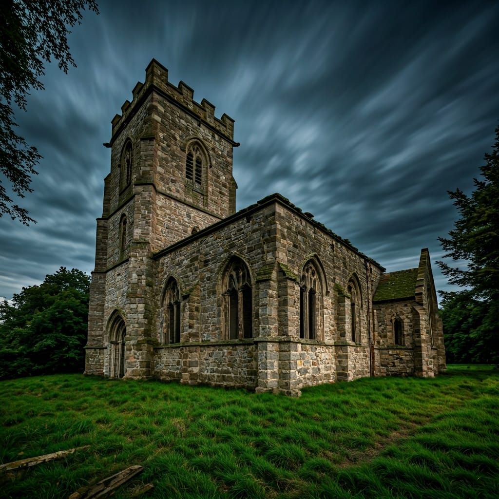 Abandoned Church at Night in Romantic Style
