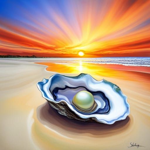 Iridescent Pearl in Desert Sunset: A Photorealistic Image