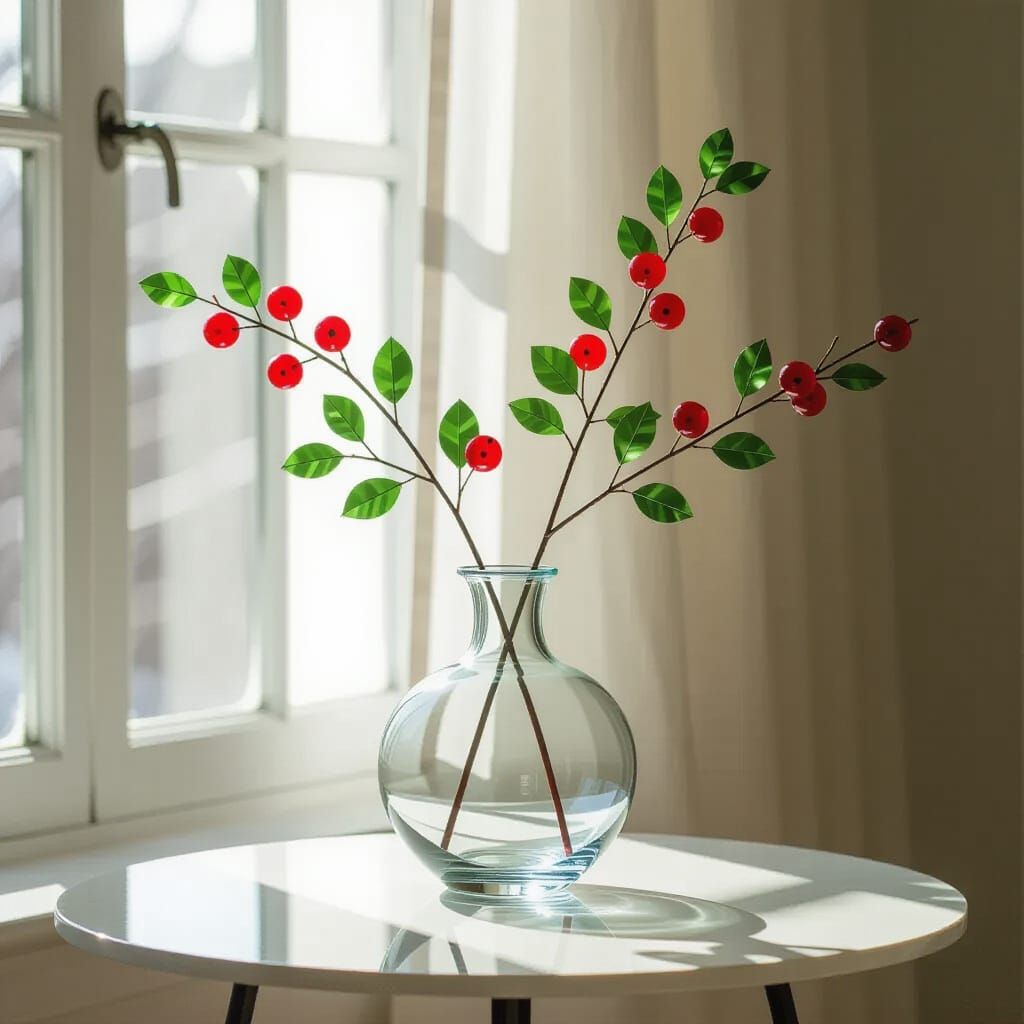 Glass Vase with Beaded Cherry Branch Sculpture